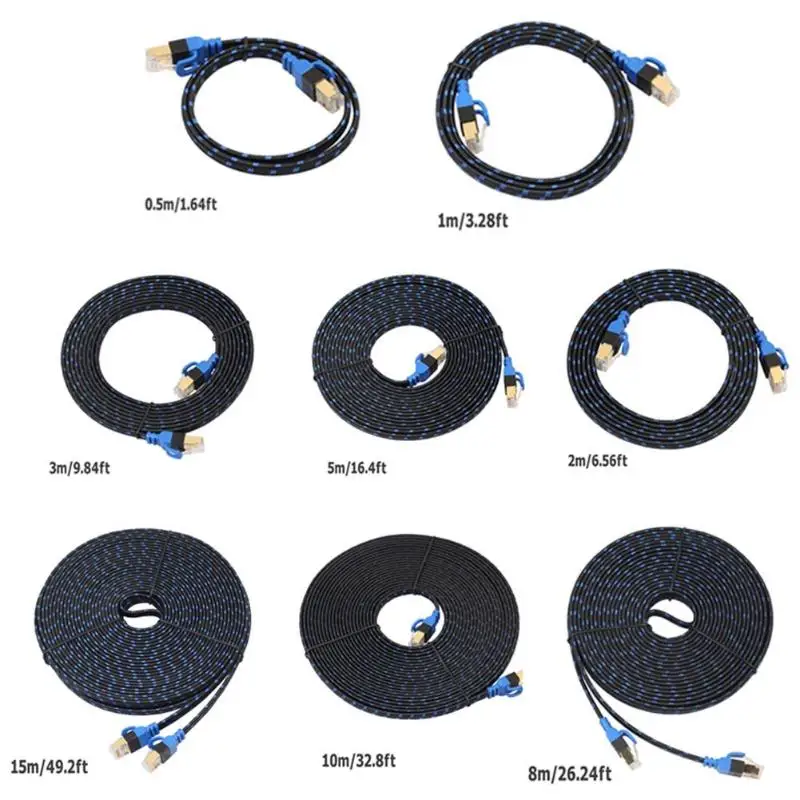Позолоченный разъем RJ45 Cat7 Lan двойной интерфейс кабель Ethernet плоский сетевой