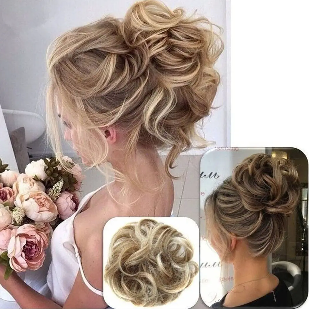 Кудрявые грязные пучок волос кусок Scrunchie Updo накладные волосы реальные как