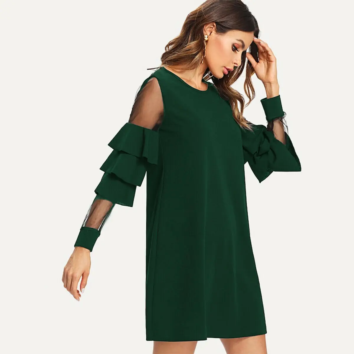 Женское платье с длинным рукавом Boho повседневное мини-платье большого размера