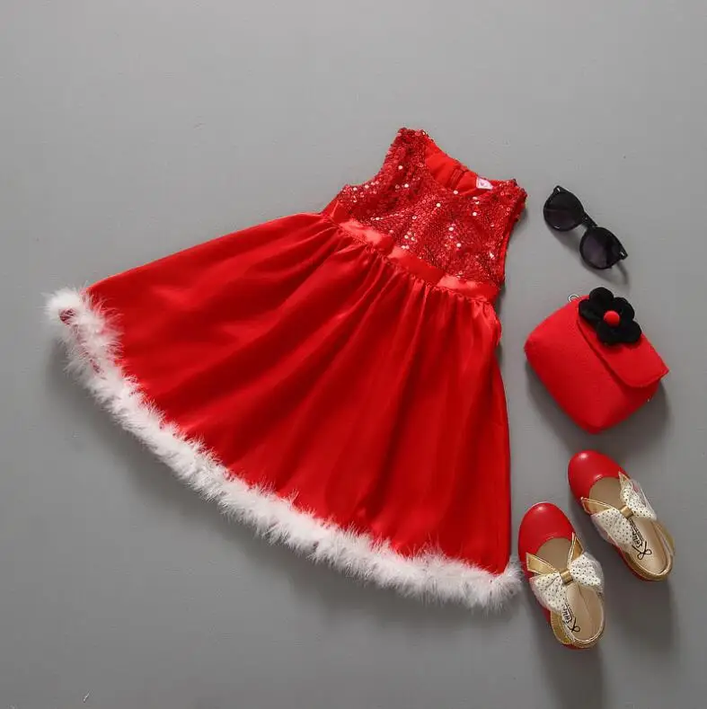 Girls Christmas Dress The Red Girl Costume USA Winter Fancy Princess Santa Suit For New Year Child | Детская одежда и обувь