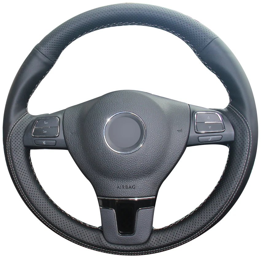 

Black Natural Leather Car Steering Wheel Cover for Volkswagen VW Gol Tiguan Passat B7 Passat CC Touran Jetta Mk6