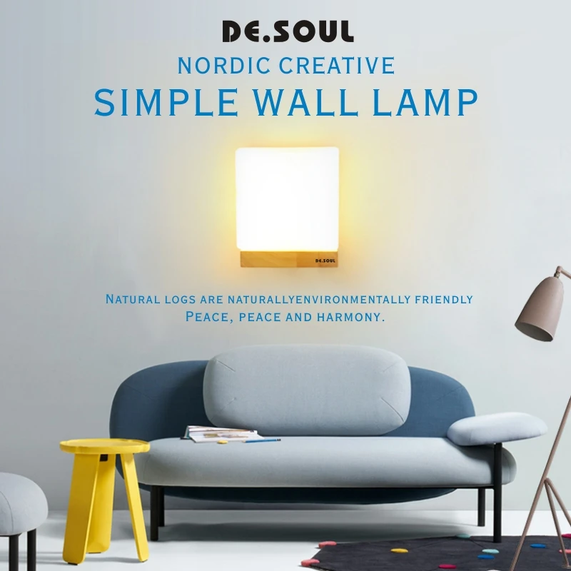 DE.SOUL Nordic Wall Lamp Simple Modern Sconce Living Room Stairs Bedroom Bedside Creative AisleSolid Wood Lamps | Лампы и освещение