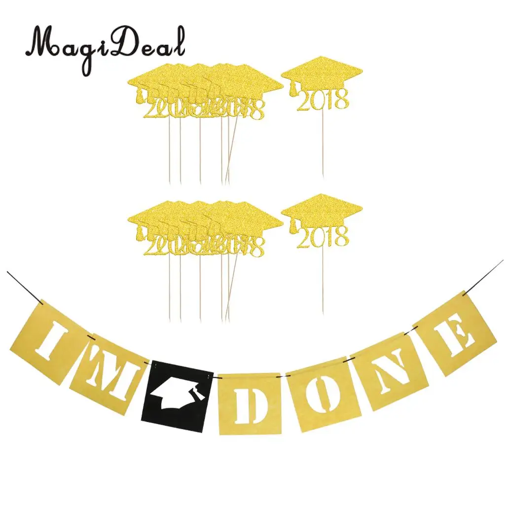 

I'M DONE Banner 2018 Graduation Cap Cupcake Picks Grad Party Decoration