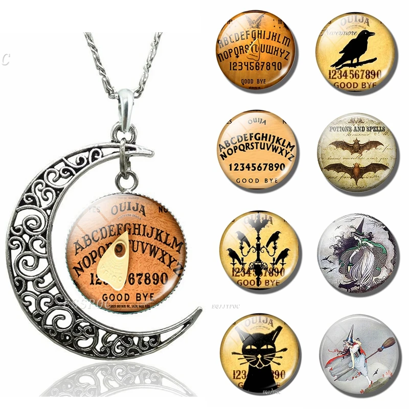 Винтажное ожерелье ouiya Cothic Divination кошачья летучая мышь полумесяц стеклянный