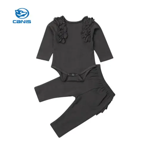 Комплект из 2 предметов для маленьких девочек серый комбинезон с оборками