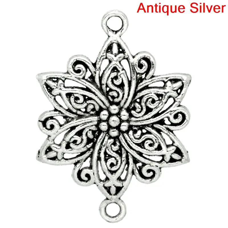 Doreen Box Lovely 20 шт. коннекторы серебристого цвета с цветами 4 см x 2 8 (1 5/8 дюйма x1 1/8