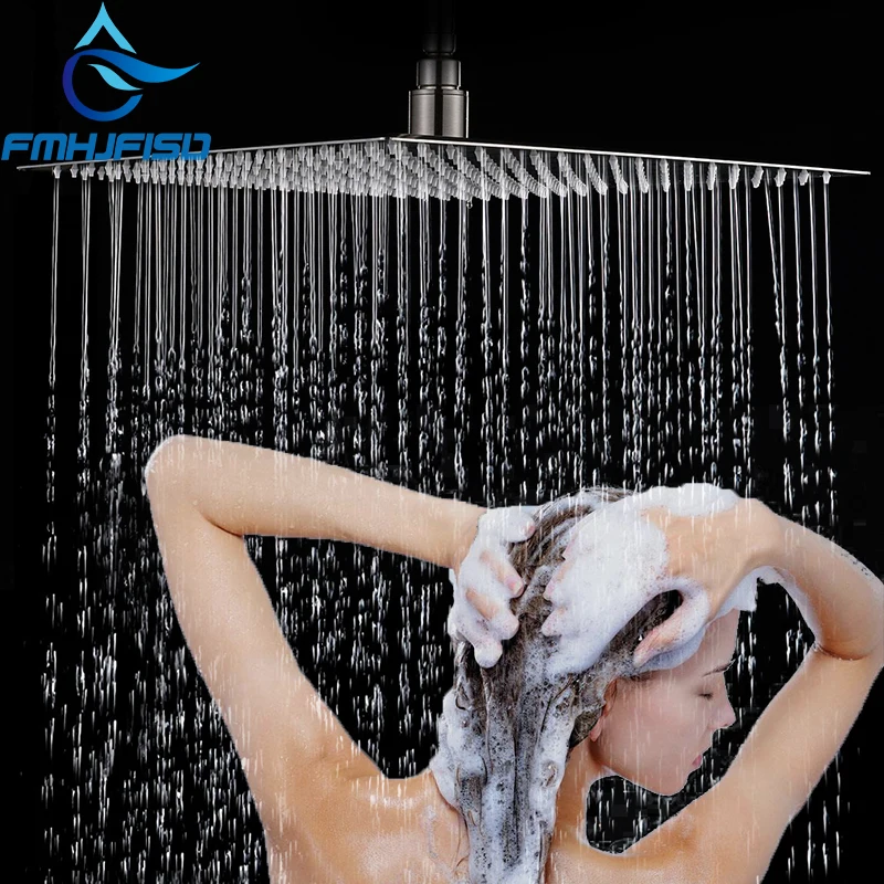 

Multiple Sizes Options SUS304 Square Shower Head Chrome Ultrathin Rainfall Shower Head Ceiling Wall Top Over Sprayer