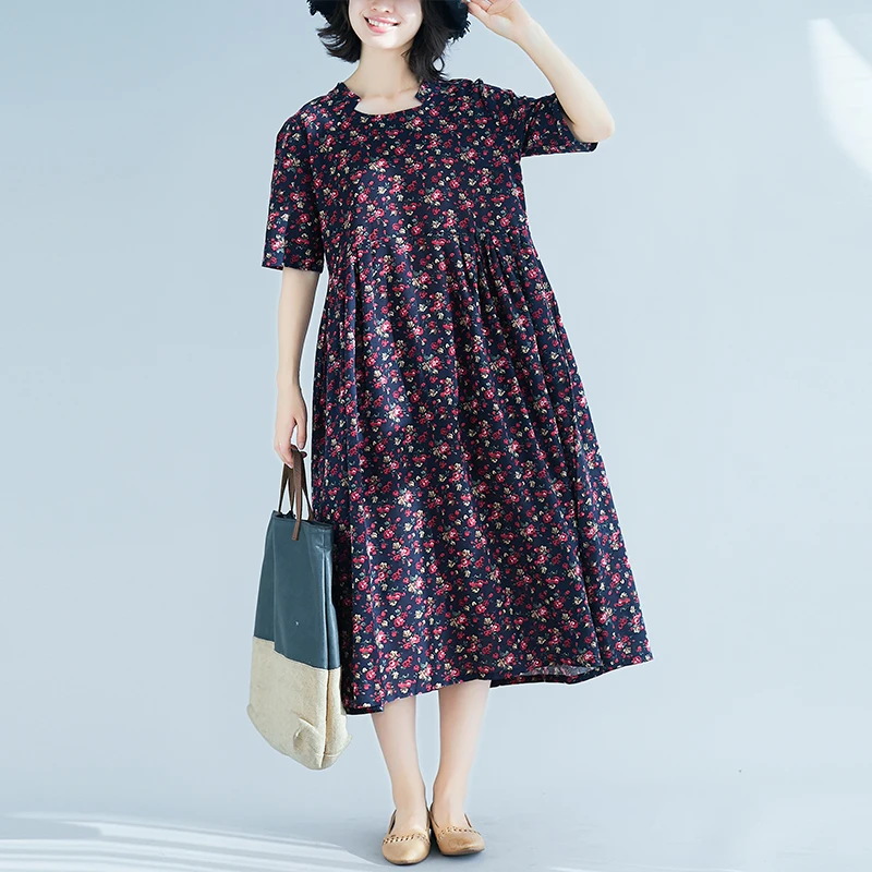 Vintage Floral Printed Maxi Dress For Women O-Neck Long Sleeve Spring Summer Loose Casual Vestido Mujer Plus Size 4XL | Женская одежда