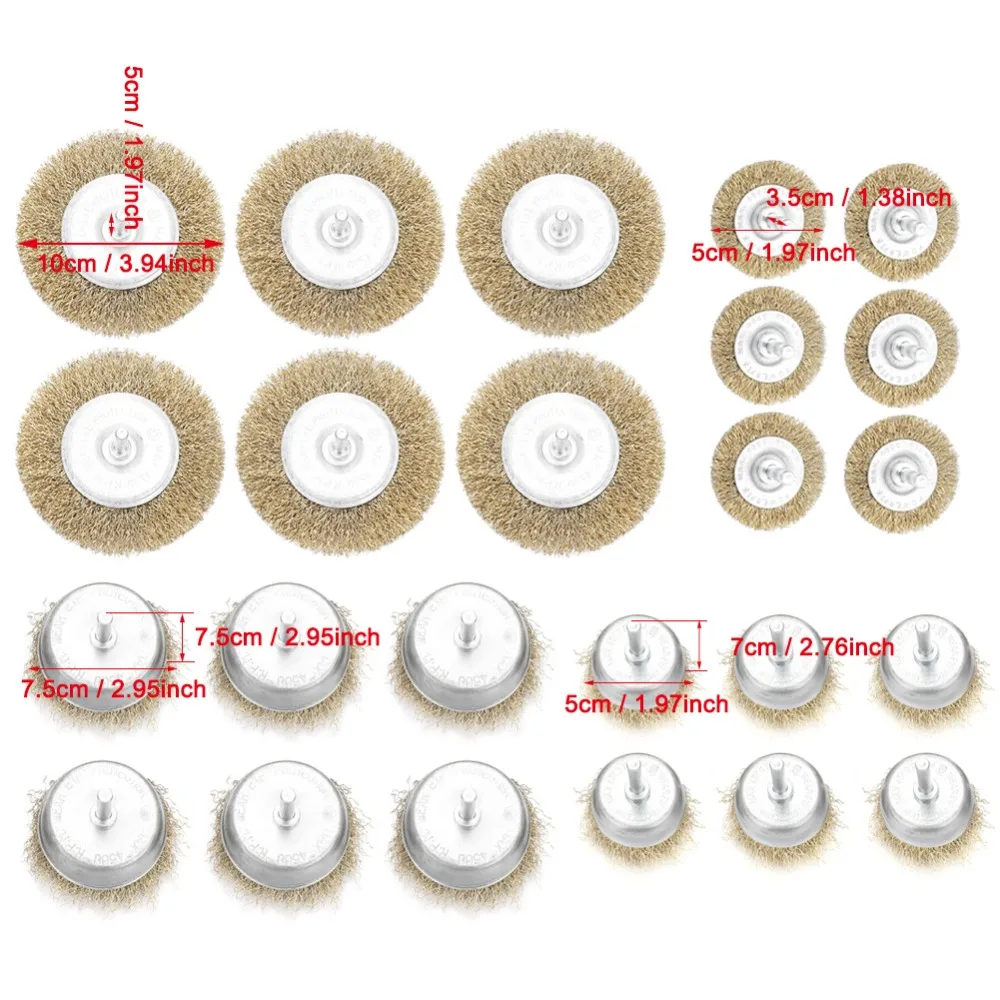 

24pcs Wire Brush Cup Flat Wheel Brushes Drill Wheel Power Tools Set 75mm 50mm 100mm