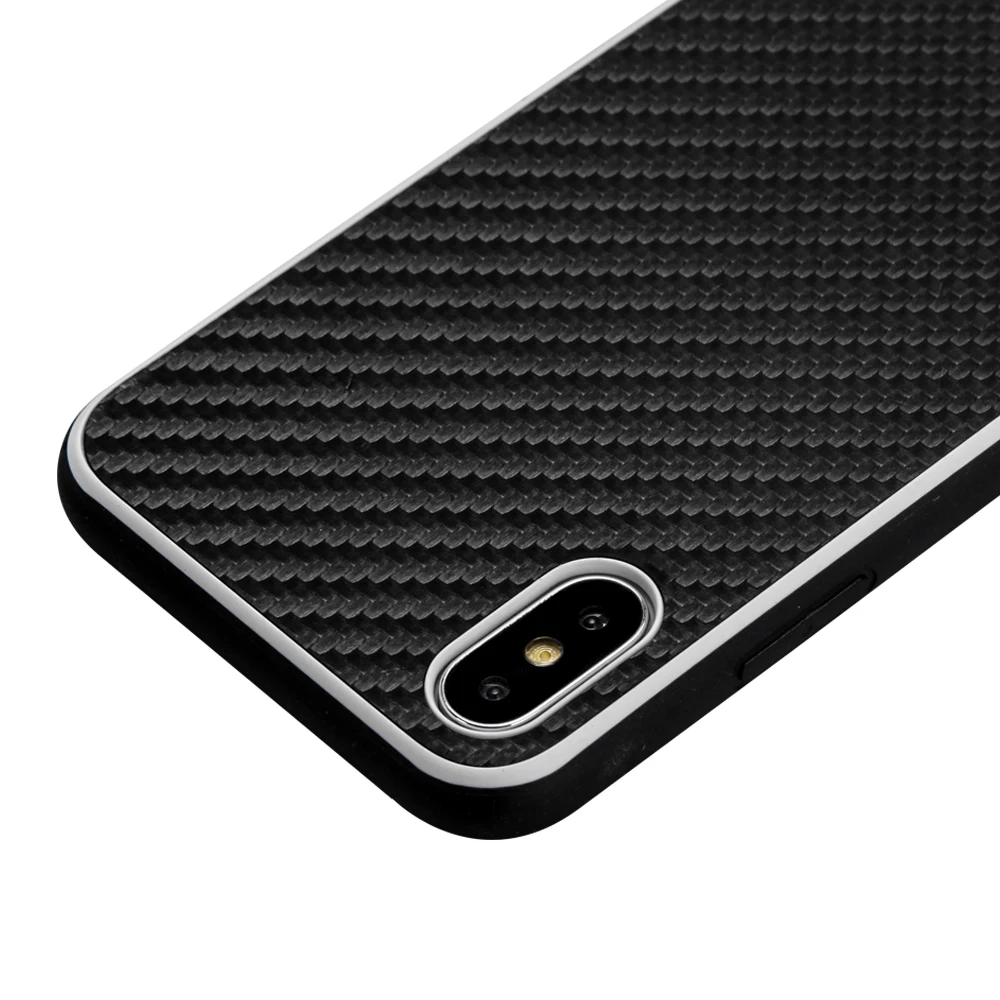 Vinsky Carbon Fiber TPU+PC Case with metallic edge for iPhone X XS XR MAX Soft Thin PC Back Anti-shock Classic |