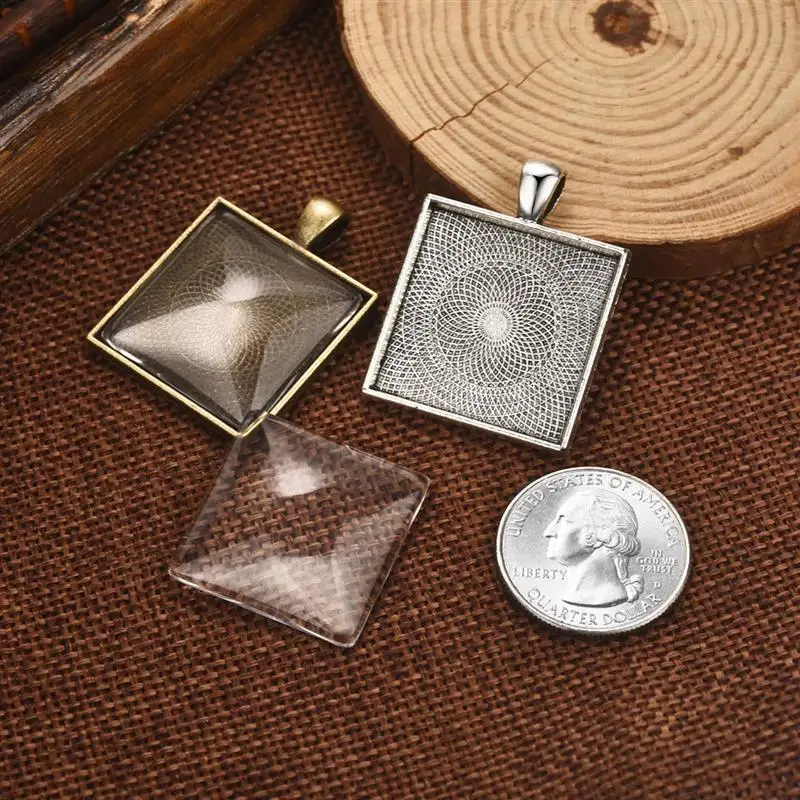 5 шт. квадратное ожерелье основа Подвески Подходит 25 мм стекло Cabochons кулоны в