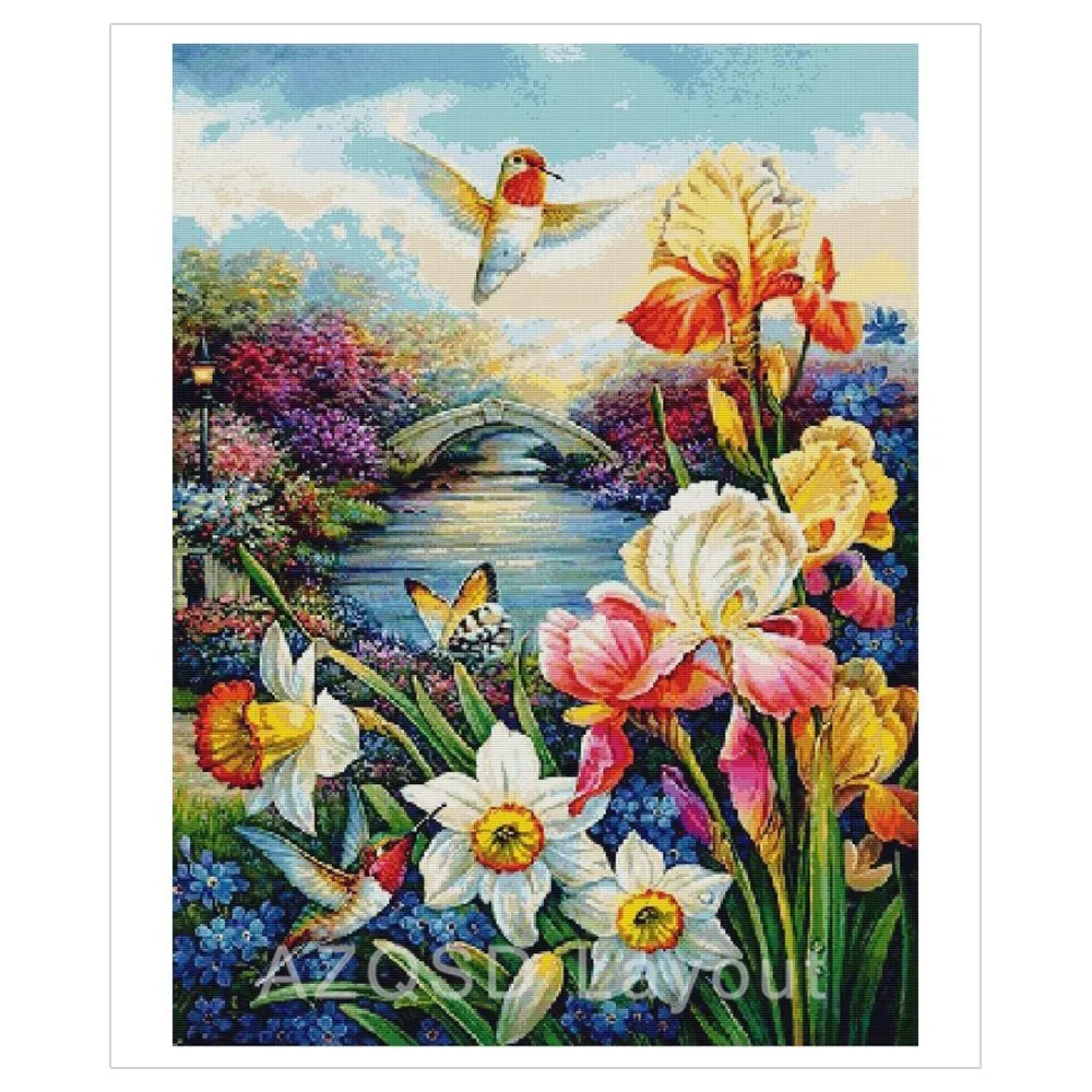 AZQSD Diamond Painting Flower Bird DIY Full Square Drill Embroidery Floral Scenery Needlework Cross Stitch Home Decor | Дом и сад