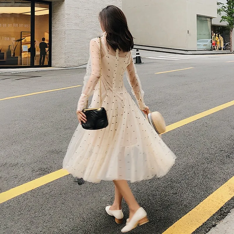 SISPELL 2019 весенние платья в горошек для женщин Водолазка с длинным рукавом Высокая