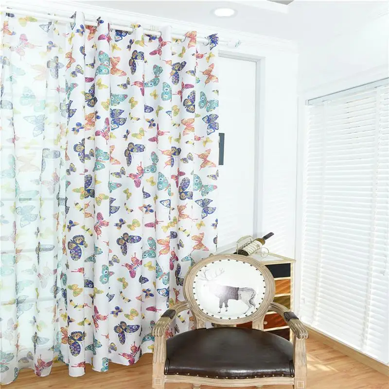 1PC 100x250cm Butterfly Curtain Washable Polyester Pastoral Style Living Room Window Bedroom Drape Blackout Home Decor | Дом и сад