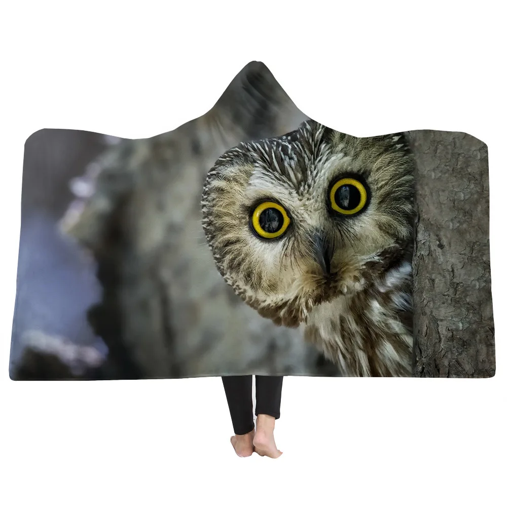 Одеяло с капюшоном плащ Волшебная утепленные что нибудь вкусненькое Сова