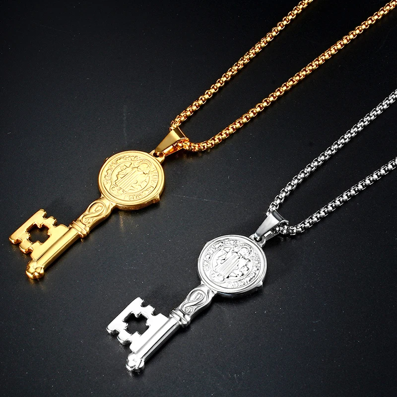 Ключевая религиозная подвеска медаль Con Medalla De San Benito En Tono 5 &quotPulgadas из нержавеющей