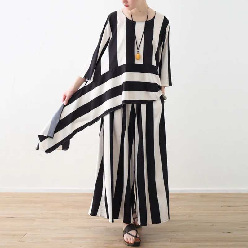 LANMREM 2019 Весна Лето Новая мода широкая полосатая Асимметричная рубашка с подолом +