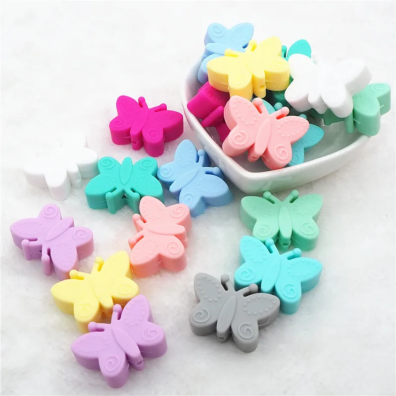 Chenkai 50 шт. без БФА, силиконовый Бабочка игрушка бусины DIY детские животные Прорезыватель для зубов Монтессори сенсорные украшения для изготовления ювелирных изделий игрушечный бисер
