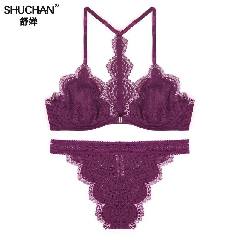 

SHUCHAN Sexy Lingerie Bra Set Lace Hollow Female Fashion Bra Underwear Summer Intimate Hot Selling Style Green White Black L012