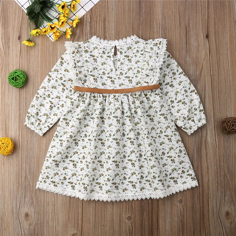 pudcoco Kids Baby Girl Floral Dress Bebe Girls Cotton belt Princess Lace Party Pageant Dresses 1-5T | Детская одежда и обувь