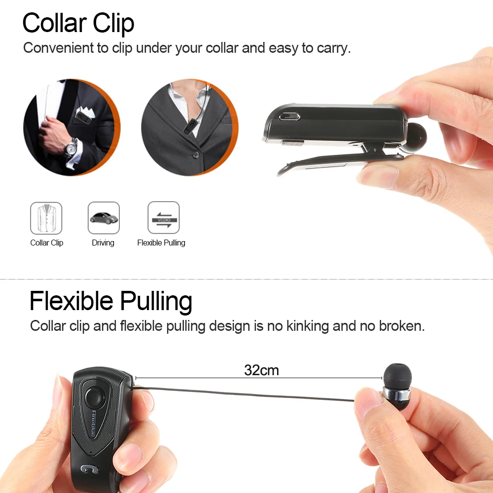 Fineblue F930 Clip on Bluetooth наушники вкладыши кабель выдвижной стерео Музыкальная