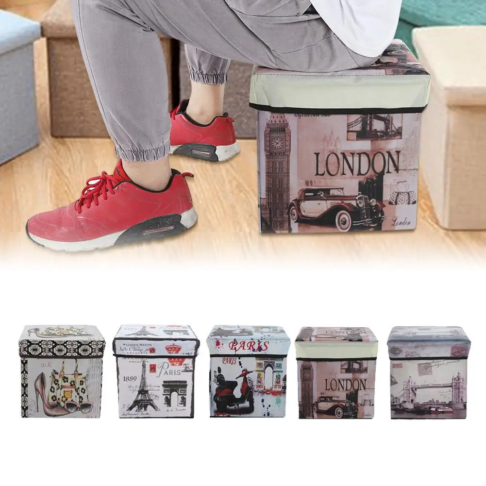 Складной стул из нетканого материала с винтажным принтом коробка для хранения