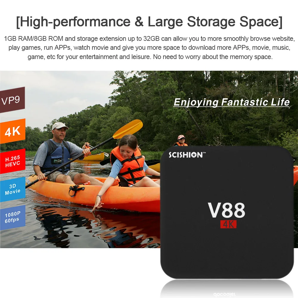 ТВ приставка SCISHION V88 Smart Android 7 1 RK3229 четырехъядерный UHD 4K 1G / 8G Мини ПК WiFi H.265 HD