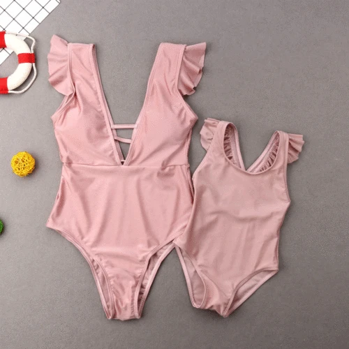 2019 летние розовые Семейные костюмы для матери дочери женщин детей бикини девочек