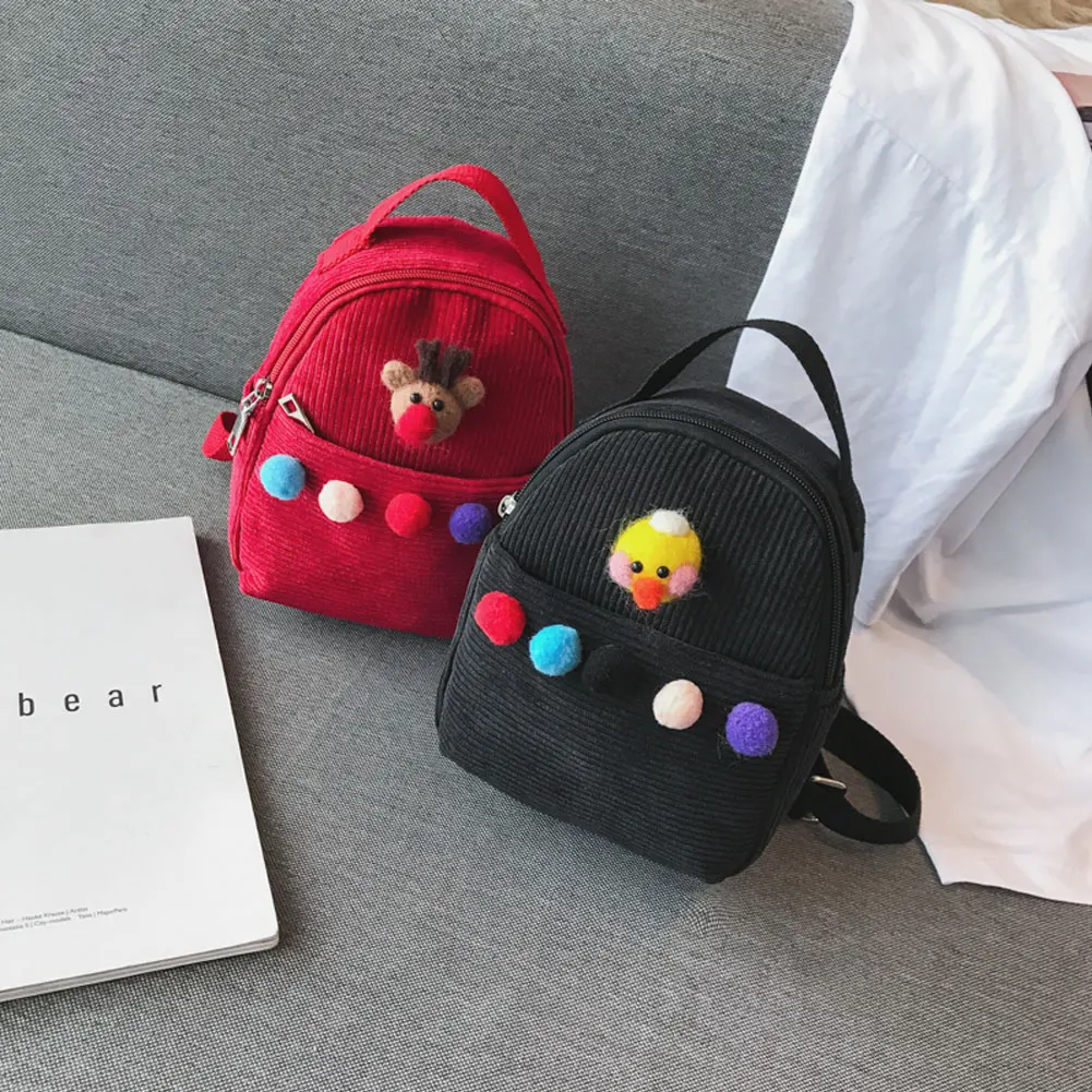 Детский вельветовый рюкзак для девочек Мягкий тканевый с мультяшным рисунком