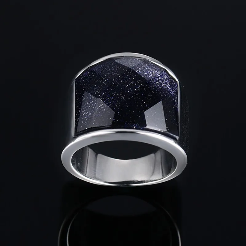 Vintage Mens Engagement Rings Stainless Steel Big Blue Stone for Men Fashion Male Jewelry anel masculino | Украшения и аксессуары