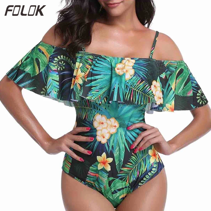 Женский сплошной купальник с оборками пикантный купальный костюм монокини