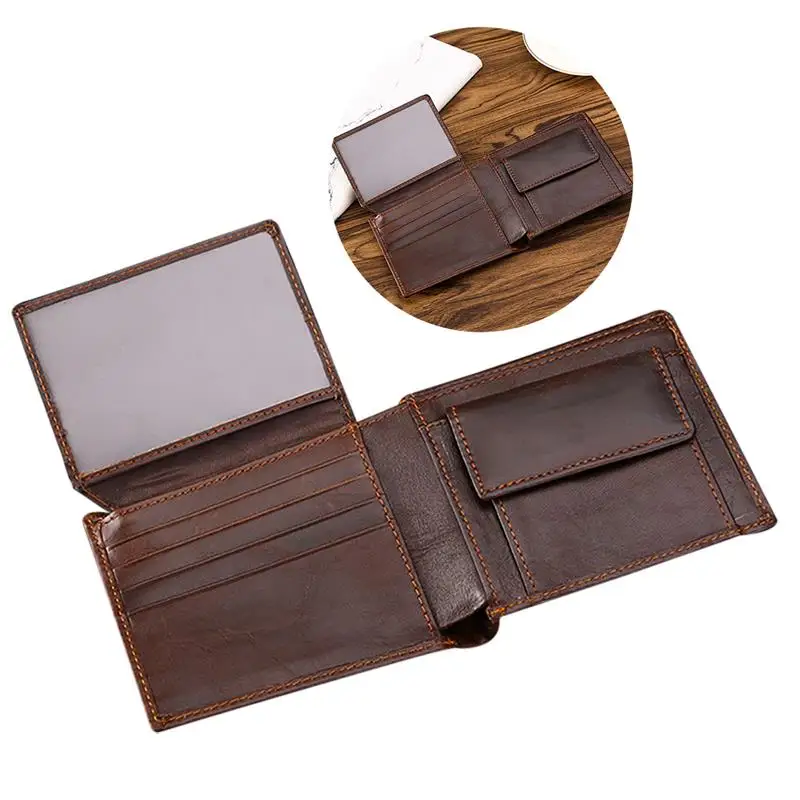 

Vintage Crazy Horse Cowhide Leather Short Wallet For Male Men Retro Bifold Wallet With Card Holder Coin Purse Pouch