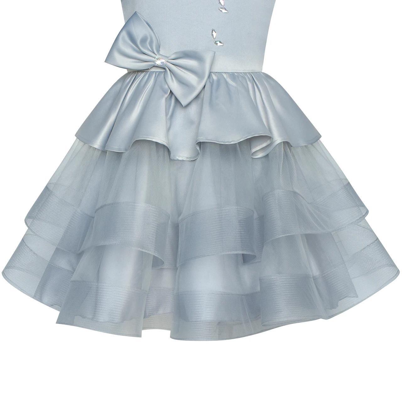 Girls Dress Gray Lustrous Satin Rhinestone Birthday Party 2020 Summer Princess Wedding Dresses Kids Clothes Pageant Sundress | Детская
