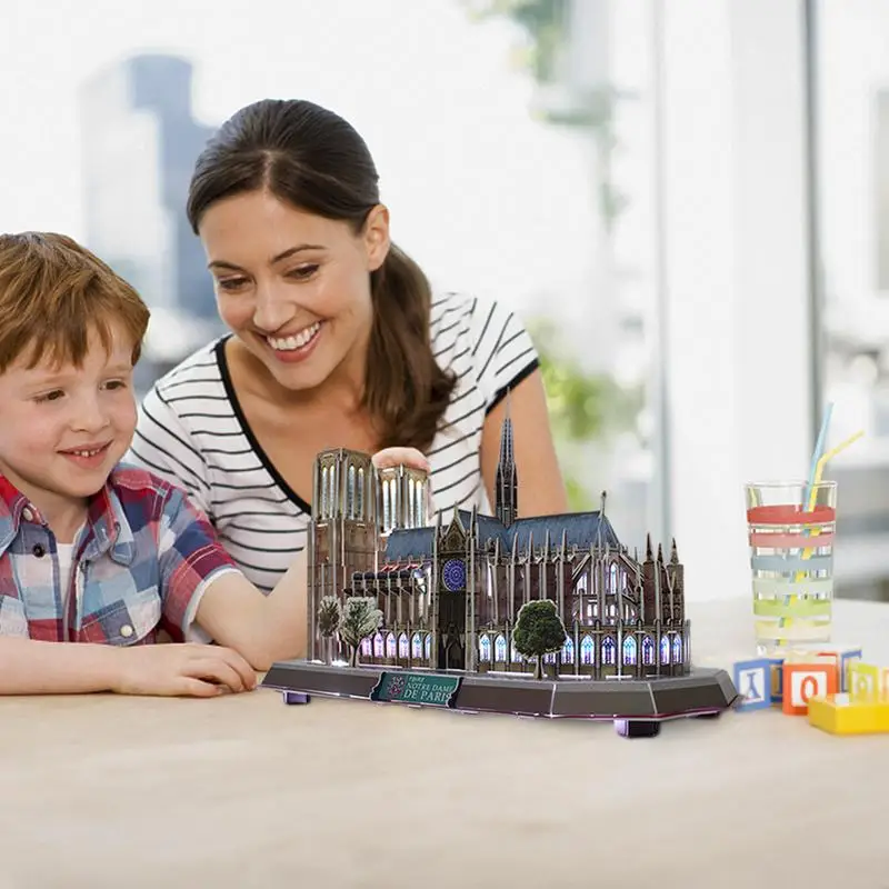 

3D трехмерный пазл со светодиодным освещением Париж Нотр-Дам архитектурные модели игрушки Детский пазл 3D сборное здание