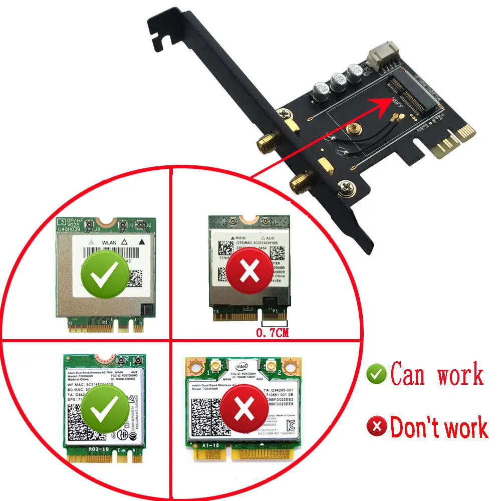 NGFF к PCIe 1X 8X 16X Настольный WLAN карта кронштейн адаптер лотка для Intel 8260AC 7260AC 7265AC 3165AC
