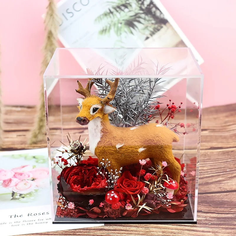 Christmas Deer Fairy Acrylic Preserved Flower Box Rose Flowers Valentine's Day Creative Gift for Girlfriend Party Gifts | Дом и сад