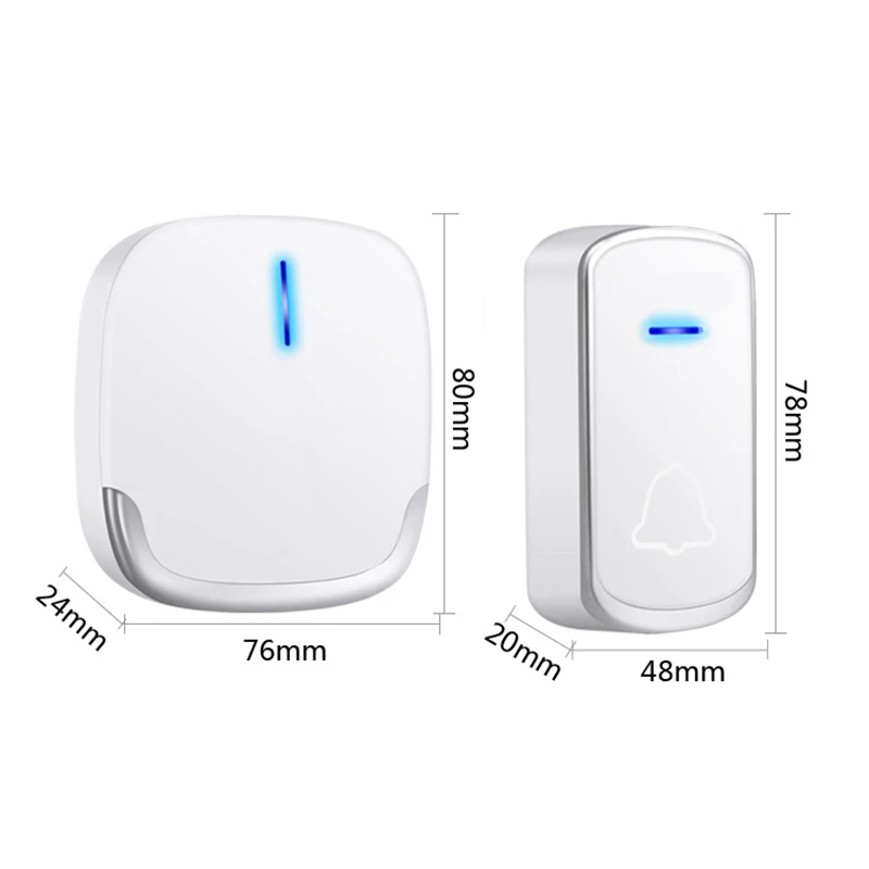 Wireless Doorbell Waterproof 280M Range Smart 58 Melody Ring Door Bell 1 Push Doorbells Button + 2Receivers Vc100-240V(Eu Plug |