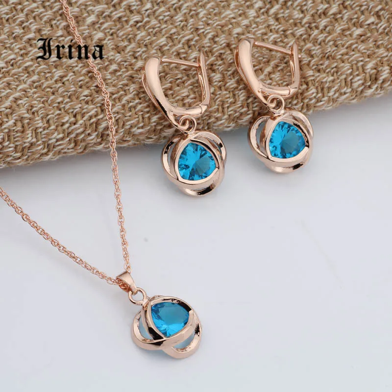 

Irina Wedding Accessories Charming Fashion Jewelry Set Women Rose Gold Color Chain Necklace Earrings Set Zircons Jewelry Sets