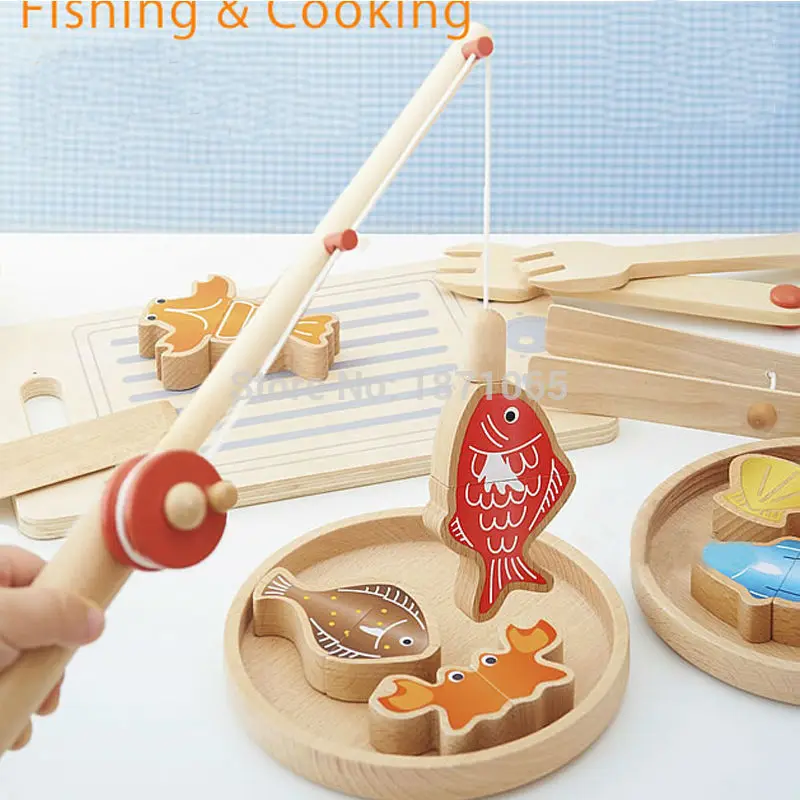 Funny Wooden Cooking Children Toys Magnetic Fishing Game Kids Educational For Boy Girl Free Shipping Non-electric Unisex Wood | Игрушки и