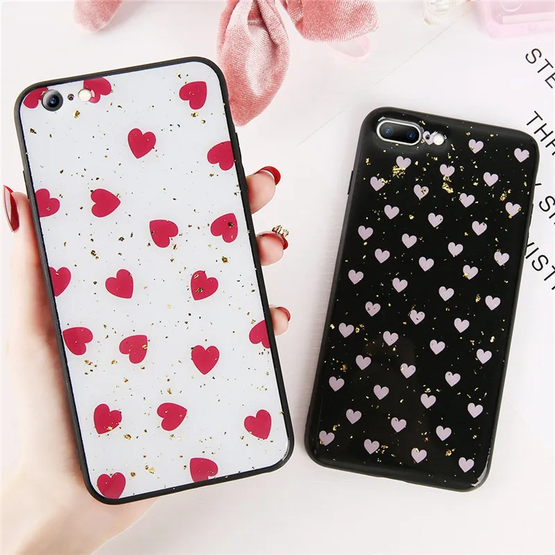 Lovebay Epoxy Glitter 3D Love Mobile Phone Case For IPhone X 6 6S 7 8 Hard Shell Plus XS MAX XR TPU Heart PC |