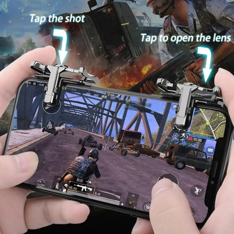 1 Pair Metal Smart Phone Mobile Gaming Trigger Fire Button Aim Key L1R1 Shooter Controller For PUBG | Электроника