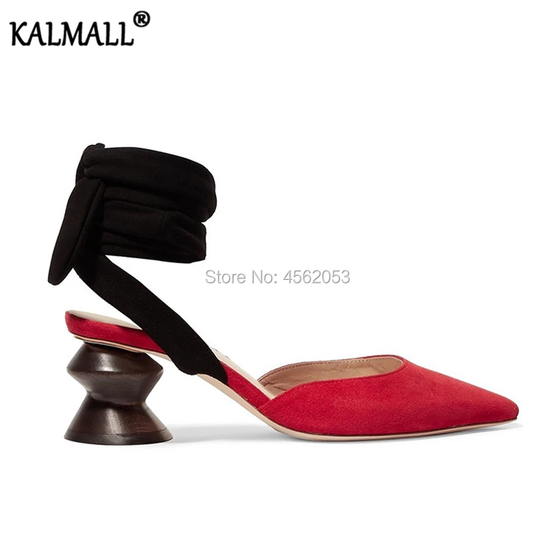 Туфли KALMALL Женские винтажные высокий каблук заостренный носок ремешок на