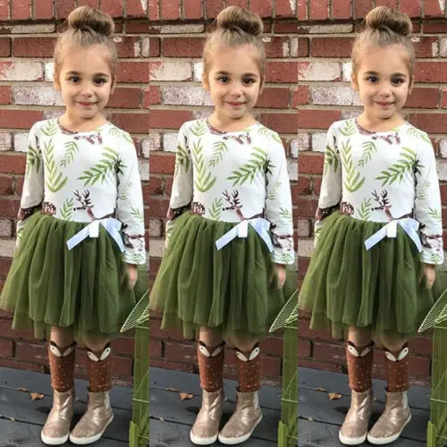 Платье с оленем для маленьких девочек рождества праздника Тюлевое платье-пачка