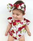 Комбинезон с цветочным принтом для новорожденных девочек, повязка на голову, наряды, детская одежда, костюм для девочек, хлопковые милые комбинезоны