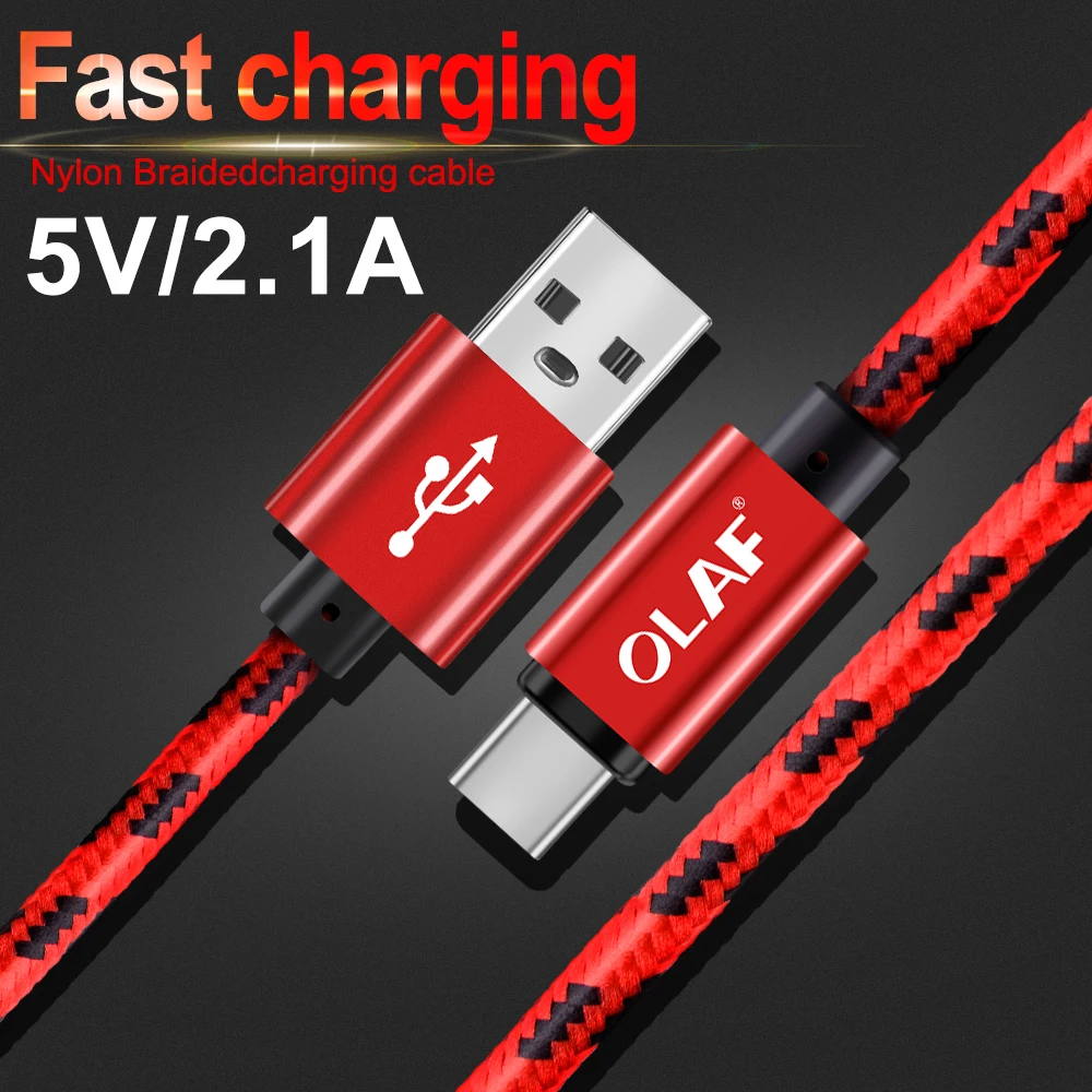 Кабель USB Type-C в нейлоновой оплетке OLAF кабель C для быстрой зарядки Samsung Galaxy S9 S8 Xiaomi