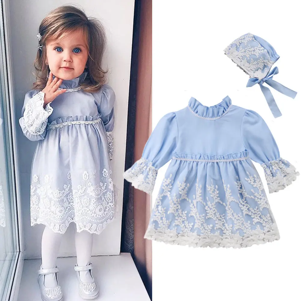 

Pudcoco New Casual Toddler Girl Princess Dress Kids Long Sleeve Girls Dress Lace+Hat Party Tutu Dresses Clothes