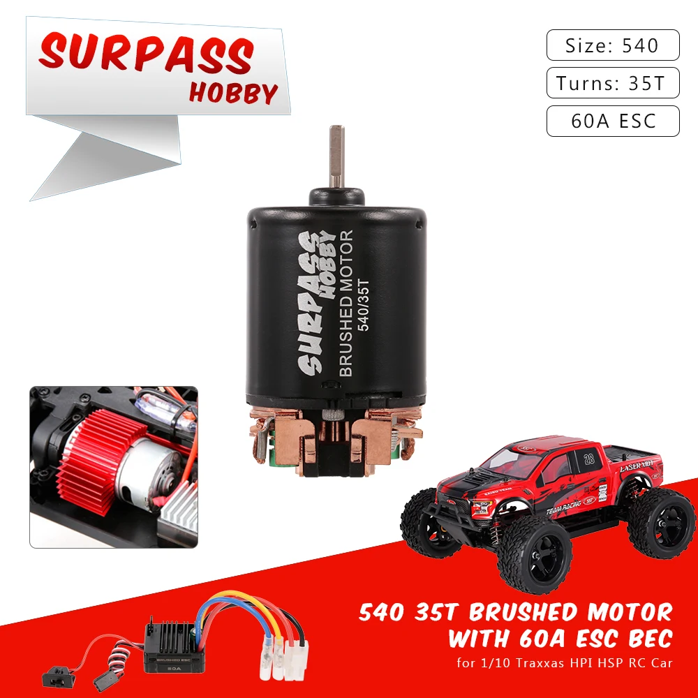 Мотор с щеткой Moteur 540 550 13T 21T 27T 35T 45T 55T 80T 60A ESC BEC для радиоуправляемого автомобиля