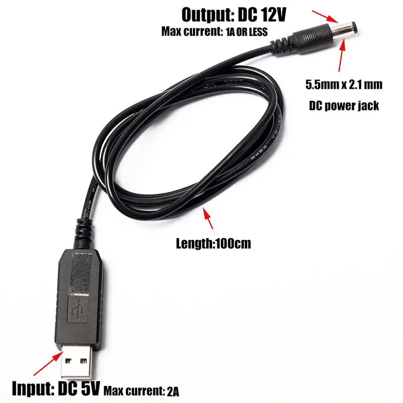 USB DC 5V к 12V 2 1mm X 5 5mm модуль конвертер баррель мужской разъем кабеля питания кабель 1M