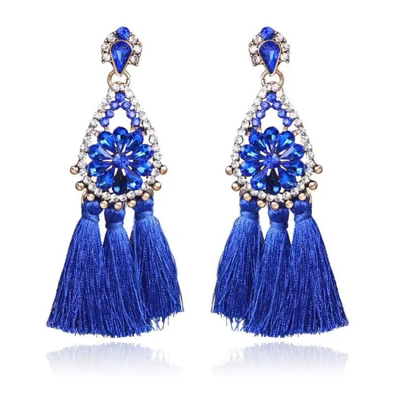 Women's European And American Fashionable All-Match Earrings Bohemian National Style Rhinestone Inlaid Tassel Pendant | Украшения и