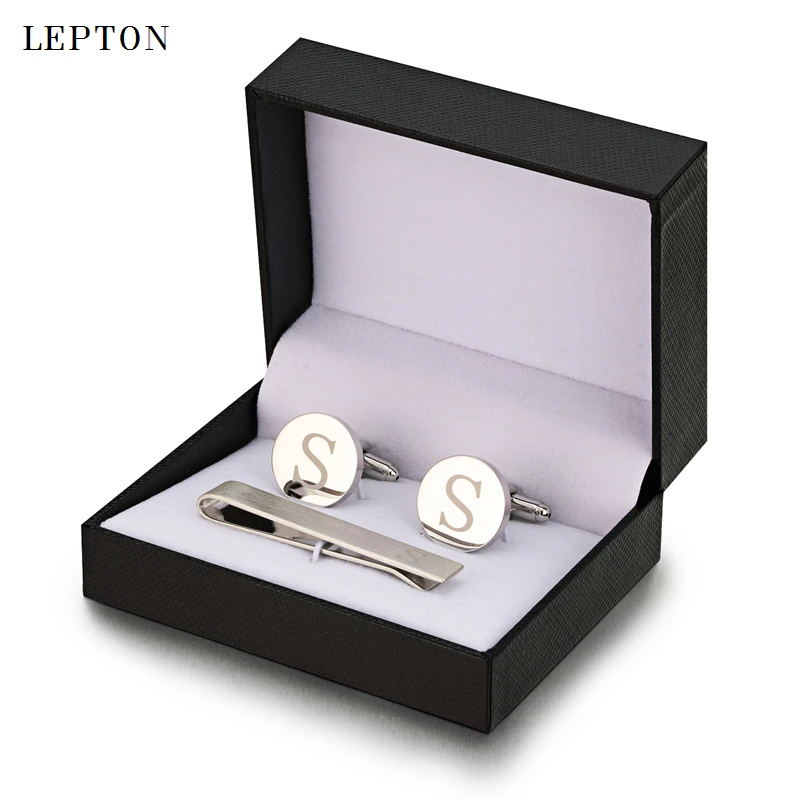 Лептон круглые лазерные запонки и набор зажимов для галстука буквы S мужских